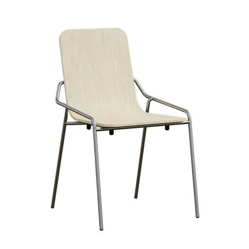 Highly detailed Blender 3D render of a wooden and metal office chair with realistic textures and design, inspired by B&T Design.
