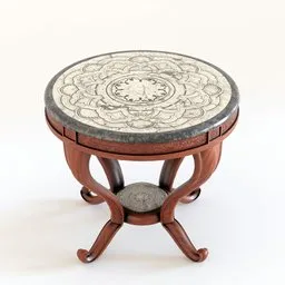 "Classic wooden-based table with a sleek marble top, inspired by art nouveau fashion and featuring intricate anime CGI-style ornamentation. Ideal 3D model for Blender 3D enthusiasts, designed by John Broadley and incorporating elements such as black peonies, Celtic designs, and ashford black marble. Highly detailed and perfect for both trendy and traditional interior designs."