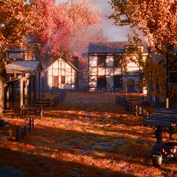 Golden Hour Medieval Village in Autumn