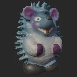 "Blender 3D model of a dog toy hedgehog: blue and white hedgehog sitting on a black surface, rendered with Substance Painter. Professionally crafted furry design, perfect for RPG portraits and Unreal 5 projects. Accurate face details and lumpy skin texture bring this AI-generated art to life."