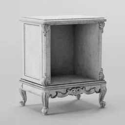 Detailed white 3D model of a classic TV stand suitable for Blender rendering, showcasing intricate design elements.