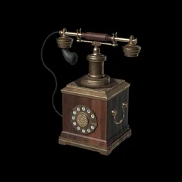 Detailed 3D rendering of antique wired telephone with rotary dial and high-resolution textures, suitable for Blender.