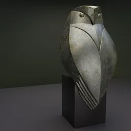 "Contemporary Little Owl Sculpture in Pewter by Paul Harvey - Blender 3D Model. Perfect for Interior and Exterior Decor with Material Customization Options."
