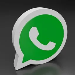 "3D logo of WhatsApp in green with a white shadow, perfect for marketing illustrations and large screen displays. Created with precisionism using Blender 3D software. Ideal for use in various projects."