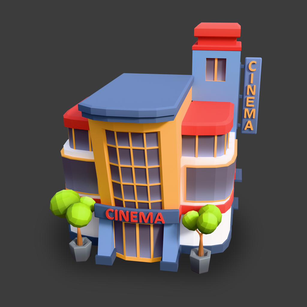 Stylized low-poly cinema building | Buildings models | Blendkit