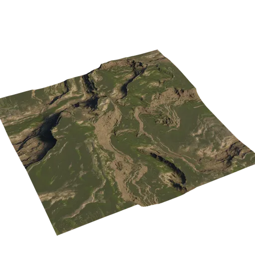 Detailed 3D mountain terrain model with textures, suitable for Blender rendering and landscape visualization.