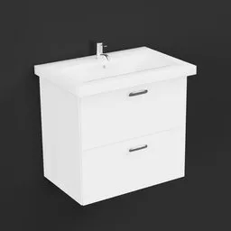 Detailed white bathroom vanity 3D model with sink, suitable for Blender rendering and interior design visualization.