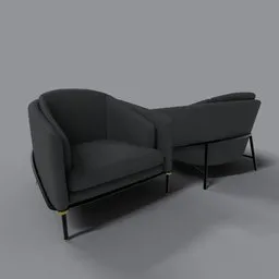 Detailed 3D rendering of a modern dark green armchair with elegant design features, ready for Blender use.