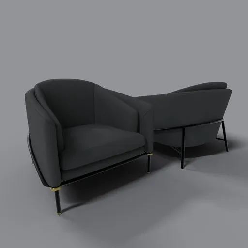 Detailed 3D rendering of a modern dark green armchair with elegant design features, ready for Blender use.