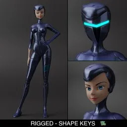 3D model of Sergeant Steelheart, a rigged low poly character with shape keys and detailed textures, created in Blender.