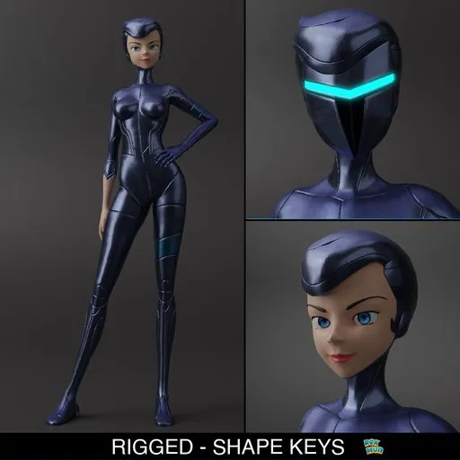 3D model of Sergeant Steelheart, a rigged low poly character with shape keys and detailed textures, created in Blender.