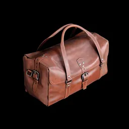 "Stylish brown leather bag with handle, perfect for travelers and with exquisite details. Award-winning render in photorealistic raytracing, created with Blender 3D software. A must-have new classic accessory by John Liberto, available at BlenderKit under the 'bag-case' category."