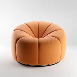 3D-rendered orange fabric chair with a plush, segmented design, suitable for Blender modeling and interior visualization.