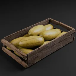 Detailed 3D Blender model of ripe mangoes in a rustic wooden crate, ideal for market scenes and game assets