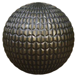 High-quality PBR distressed bronze armour texture for 3D modeling in Blender with a hexagonal pattern.