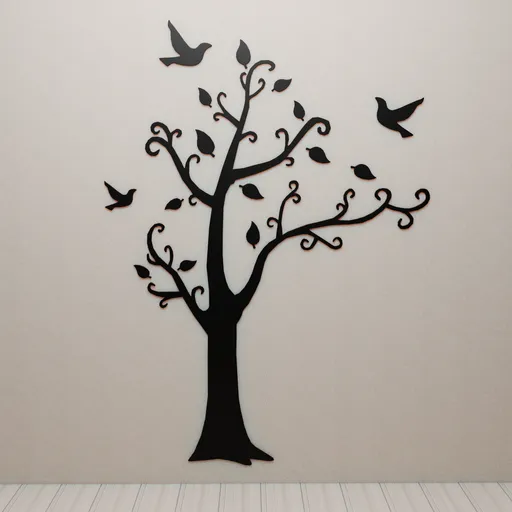 Black wood and pigeons wall deco