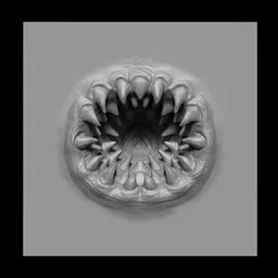 3D sculpting brush imprint of a spiky maw for Blender, ideal for creating detailed monster and horror models.