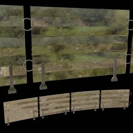 Detailed 3D model of a modern glass handrail, suitable for architectural scenes, rendered in Blender.