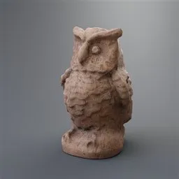 Highly detailed terracotta owl 3D model with PBR textures and displacement map, optimized for Blender.