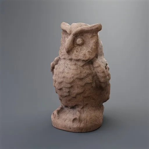 Highly detailed terracotta owl 3D model with PBR textures and displacement map, optimized for Blender.