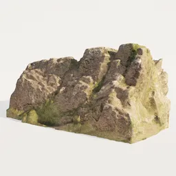 Detailed 3D model of a photoscanned, retopologized mountain rock with 4K texture for Blender.