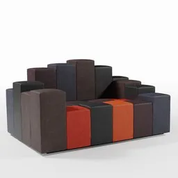 Detailed 3D model of a multicolored modular sofa, designed for Blender rendering, with high-res textures.
