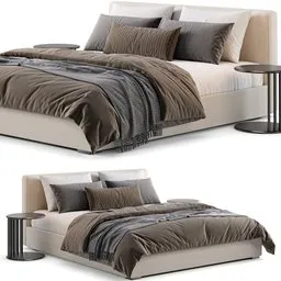 High-detail 3D model of modern bed with pillows and blanket, rendered in Blender Cycles, ready for digital interior design.