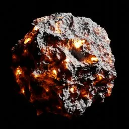 "Sci-fi space-themed 3D model for Blender 3D - Lava Asteroid. This ultra-realistic, procedurally-generated asteroid features burning lava on its surface, emitting small lights with smoke simulations. Perfect for cosmic destruction scenes and adding explosive energy to your projects."