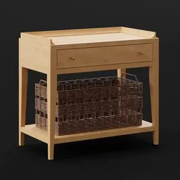 Wooden Console Table with Wicker Basket