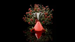 Detailed 3D model of a potion bottle with red roses and ram skull, ideal for graphic design and Blender artists.
