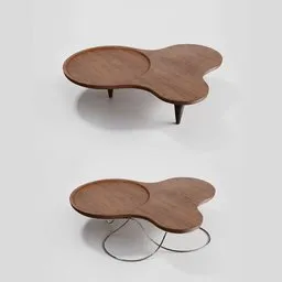 Detailed 3D model of modern round wooden coffee tables with sleek metal legs, ideal for Blender rendering.