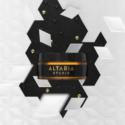 3D product mockup with geometric backdrop and customizable jar for Blender visualization.