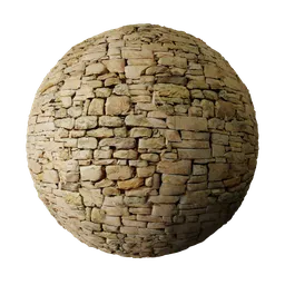 2K PBR texture of mixed rock and stone for 3D wall modeling in Blender, with displacement and procedural features.