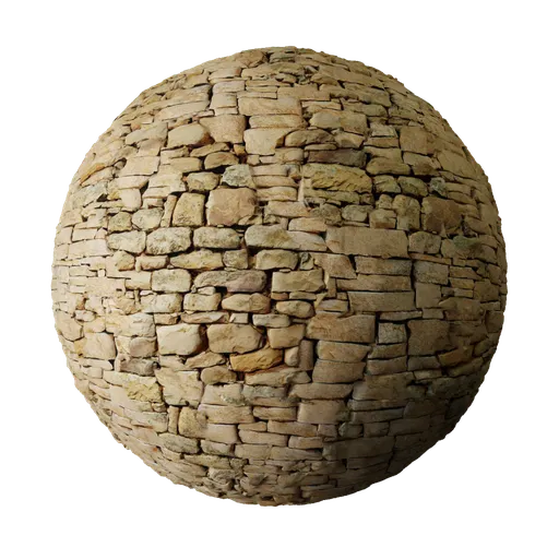 2K PBR texture of mixed rock and stone for 3D wall modeling in Blender, with displacement and procedural features.