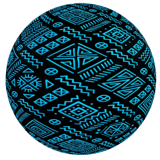 Highly detailed PBR tribal tile material with adjustable colors, scale, aspect ratio, rotation, roughness, metallicity, and emission for 3D rendering.