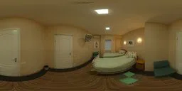 360-degree HDR panorama of a cozy pediatric hospital room with crib and toys.