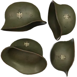 Detailed German M35 Stahlhelm 3D model, WWII military helmet with emblem, textured for historical accuracy.