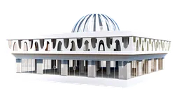 3D Blender model of a luxury desert villa with concrete, glass, metal design, and a dome roof.