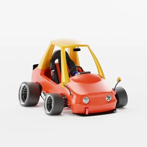 Kid-friendly tuned cart 3D model, vibrant colors, suitable for animation and Blender projects.