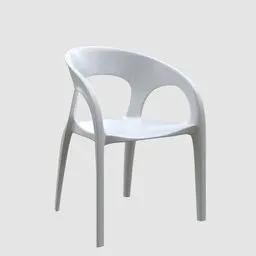 "White plastic chair with a sleek design, ideal for outdoor leisure. This 3D model is perfect for Blender 3D, featuring detailed rounded forms and a sturdy build. Enhance your project with this highly detailed and photorealistic chair."