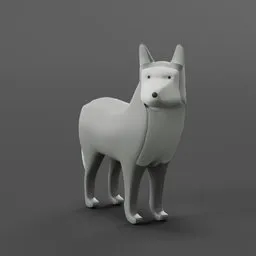 "Lowpoly white Samoyed dog 3D model with long nose and standing stance for Blender 3D. Great for monochrome and mononoke projects, 3D printing and wildlife animations."