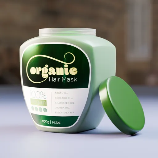 3D rendered vegan hair care product jar using Blender, showcasing detailed textures and realistic lighting effects.
