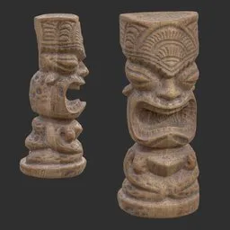Tiki God Furious Yell Statue Aged Wood