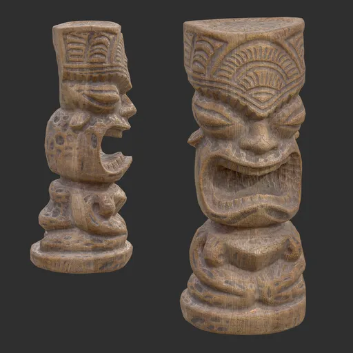 Tiki God Furious Yell Statue Aged Wood