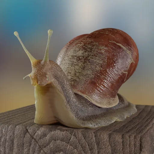 Detailed 3D snail model showcasing texture and realism, suitable for rendering and gaming assets.