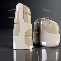 "Artistic ceramic decor objects for Blender 3D - inspired by the works of Giocondo Albertolli and Andrey Yefimovich Martynov, featuring white and beige chairs, a hard rubber chest, a Moai statue, and real human feet. A sculptural masterpiece by Lee Griggs, showcased on retaildesignblog.net as Image of the Day."