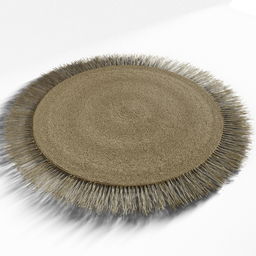 Bohemian-style textured 3D round carpet model with fringe, perfect for Blender interior design renderings.