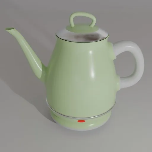 High-quality 3D model of a green electric kettle, Blender-compatible, with realistic proportions.