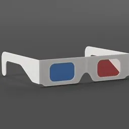 Detailed rendering of red and blue lens 3D glasses, designed for Blender 3D artists.