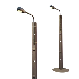"Photorealistic cityscape post for Blender 3D scene, featuring two lamps on a black background and large pillars. Height of 178cm and subsurface illumination for a more realistic look. Perfect for product photography and urban settings."